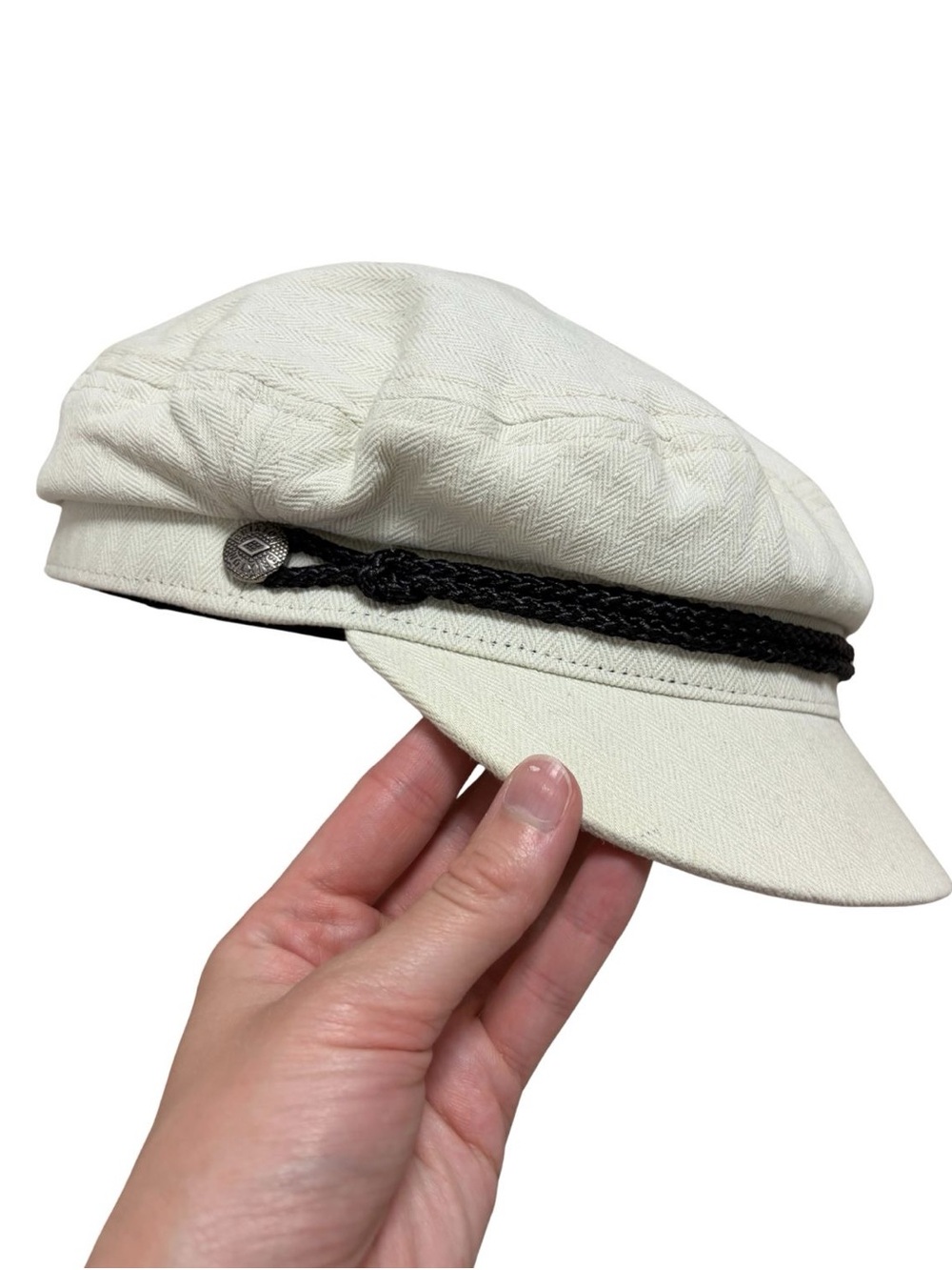 Brixton White Sailor Fishermen Hat Cap Black Rope New Unused Stripe Work Formal
